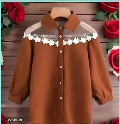 Trendy Brown Crepe Shirt Style Top For Women