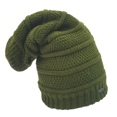 Buttons & Bows Winter Knitted Beanie Cap with fleece, Unisex Cap for Men & Women- Pack of 01 (Green, 1)