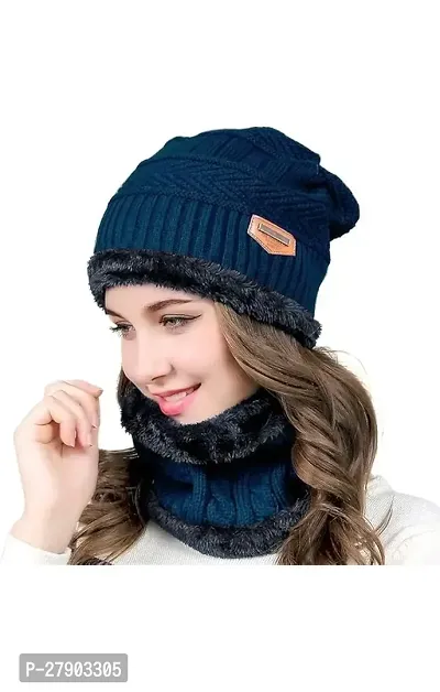 Stylish Blue Woolen Muffler with Cap For Women And Men