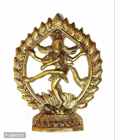 Metal Krishna Idol Murti With Kamdhenu Cow - Golden Polished Showpiece