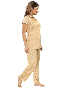 Premium Quality Plain Satin Nightsuit For Women/Shirt Pajama Set-thumb1