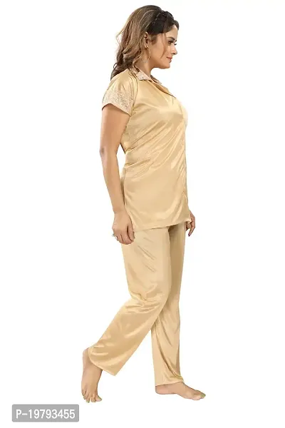 Premium Quality Plain Satin Nightsuit For Women/Shirt Pajama Set-thumb2