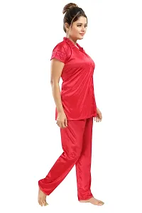 Premium Quality Plain Satin Nightsuit For Women/Shirt Pajama Set-thumb1