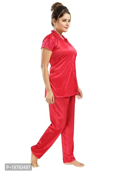 Premium Quality Plain Satin Nightsuit For Women/Shirt Pajama Set-thumb2