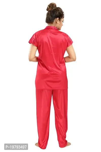 Premium Quality Plain Satin Nightsuit For Women/Shirt Pajama Set-thumb3