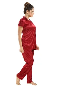 Premium Quality Plain Satin Nightsuit For Women/Shirt Pajama Set-thumb1