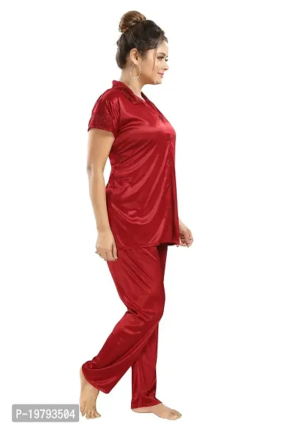 Premium Quality Plain Satin Nightsuit For Women/Shirt Pajama Set-thumb2