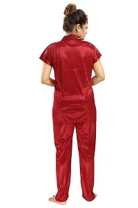 Premium Quality Plain Satin Nightsuit For Women/Shirt Pajama Set-thumb2