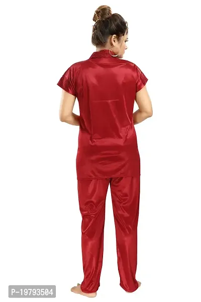 Premium Quality Plain Satin Nightsuit For Women/Shirt Pajama Set-thumb3