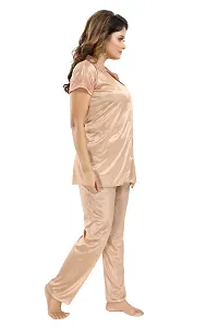 Premium Quality Plain Satin Nightsuit For Women/Shirt Pajama Set-thumb1