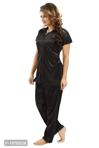 Premium Quality Plain Satin Nightsuit For Women/Shirt Pajama Set-thumb2