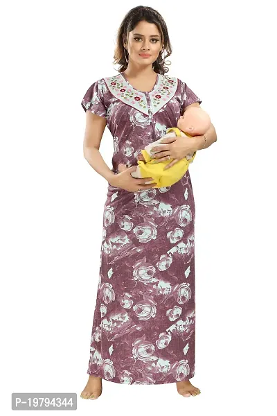 Hosiery Floral Embroidery Feeding/Maternity Nighty/Night Gown For Women-thumb4