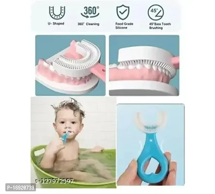 U Shaped Toothbrush for Kids, 2-6 Years Kids Baby Infant Toothbrush, Food Grade Ultra Soft Silicone Brush Head, Whole Mouth Cleaning Toolnbsp;pack of 2-thumb0
