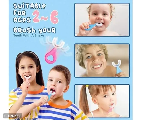 U Shaped Toothbrush for Kids, 2-6 Years Kids Baby Infant Toothbrush, Food Grade Ultra Soft Silicone Brush Head, Whole Mouth Cleaning Toolnbsp;pack of 2