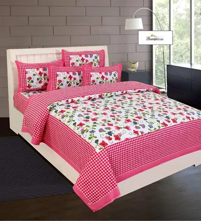 Printed Cotton Flat Double Bedsheet with 2 Pillow Covers