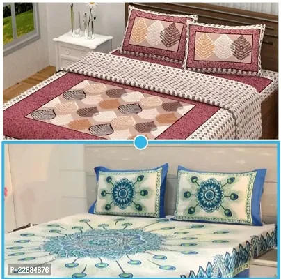 stunning Cotton Double Jaipuri Prints Flat 2 Bedsheet 4 PILLOW COVER-thumb0