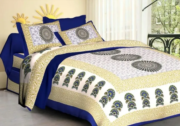 sanganeri Jaipuri Printed Cotton Double bedsheet with 2 Pillow Cover PS - 3 chakri