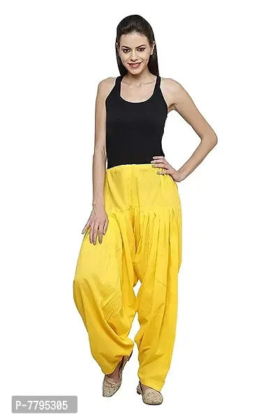 Patiyala Hub Women's Plain Patiala Cotton Patiala Semi Patiala Salwar Without Dupatta(Size: Free Size, Length: 41 Inches) (Cotton, Yellow)-thumb0