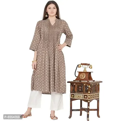 Designer Screen-Printed Hand Pleated Kurta (Brown)