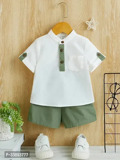 Stylish White Cotton Blend Shirts with Shorts For Kids-thumb0