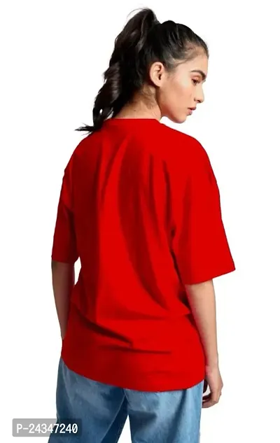 Womens Printed Round Neck Poly Cotton Oversize T-Shirt-thumb2