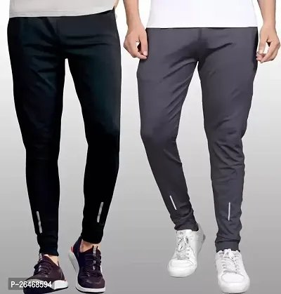 Mens Solid Regular Fit Polyster Fabric Casual Track pants Combo (Pack of 2)-thumb0