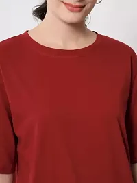 Women Solid Round Neck Half Oversize Casual T-Shirt-thumb3