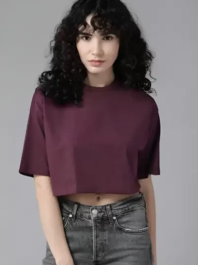 Womens Oversize Printed Half Sleeves Round Neck Crop-Top