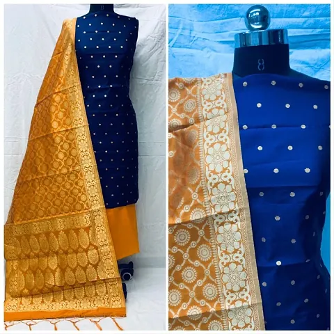 Gold Printed Silk Blend Dress Material