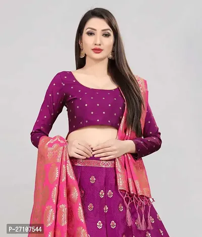 Womens Wine Banarasi Silk Semi-Stitched Lehenga Choli Set With Dupatta(LC_LAHER)-thumb3