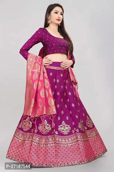 Womens Wine Banarasi Silk Semi-Stitched Lehenga Choli Set With Dupatta(LC_LAHER)-thumb4