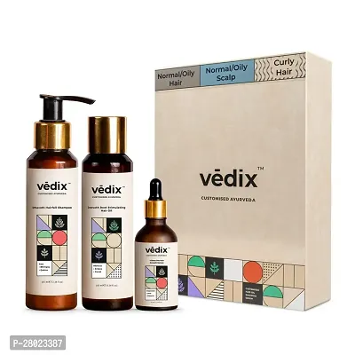 Vedix Customized Hair Fall Control Regimen For Normal/Curly/Oily Hair/ Scalp- Ayurvedic Hair Care - 3 Product Kit + Eclipta - Anti-Hairfall Shampoo - Hair...
