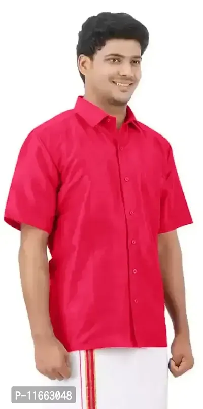 ETHAZH Mens Halfsleeve Silk Shirt Dark Rose-thumb3