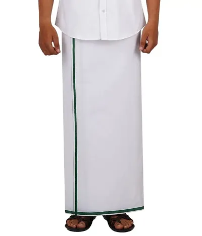 Ethazh Mens Cotton White Dhoti With Color Border (3.80Mtr)