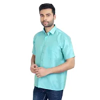 ETHAZH Mens Halfsleeve Silk Shirt Cyan Blue-thumb2