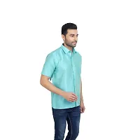 ETHAZH Mens Halfsleeve Silk Shirt Cyan Blue-thumb4