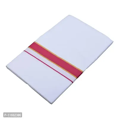 Ethazh Mens Cotton White Dhoti With Purple Fancy Border(4.00Mtr)-thumb2