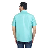 ETHAZH Mens Halfsleeve Silk Shirt Cyan Blue-thumb3