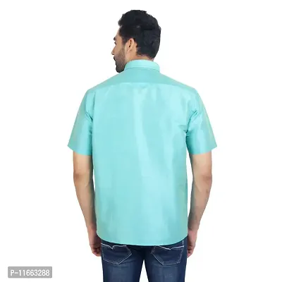 ETHAZH Mens Halfsleeve Silk Shirt Cyan Blue-thumb4