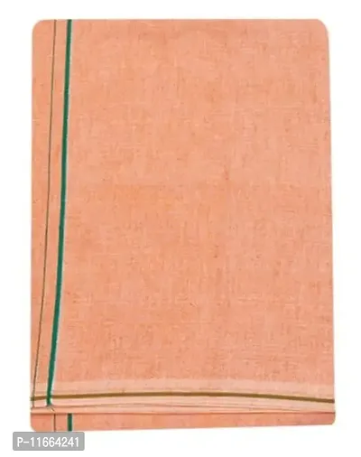 Ethazh Mens Cotton Orange Colour Dhoti With Small Border(2.00Mtr Dhoti)