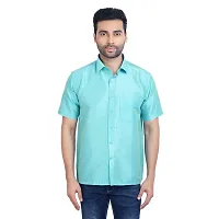 ETHAZH Mens Halfsleeve Silk Shirt Cyan Blue-thumb1