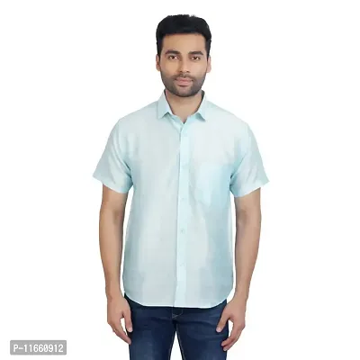 ETHAZH Mens Halfsleeve Silk Shirt Aqua