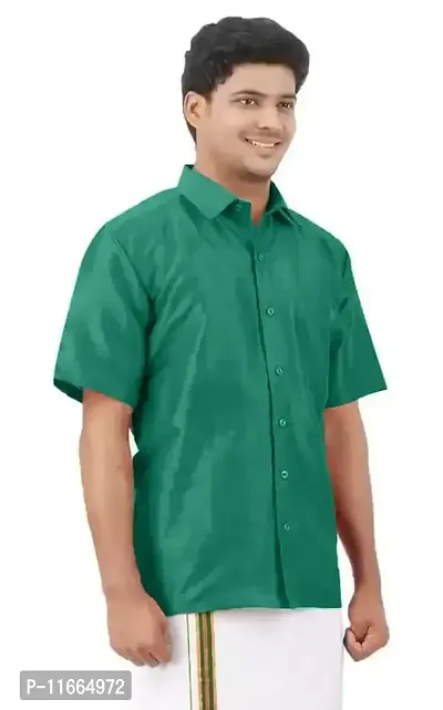 ETHAZH Mens Halfsleeve Silk Shirt Green-thumb3