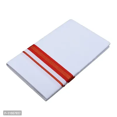 Ethazh Mens Cotton White Dhoti With Red Fancy Border(4.00Mtr)-thumb0