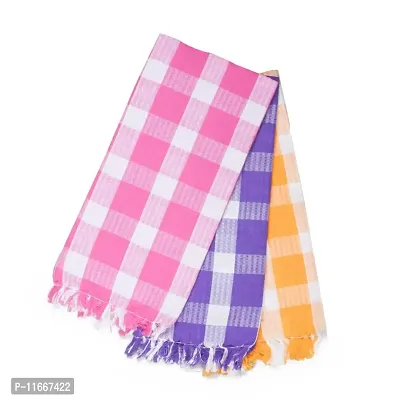 Ethazh Multicolor Checked Cotton Bath Towels Light Weight,Fast Absorption,Large Size, Combo Set Pack of 3 Pieces (75 X 150 cm)-thumb4