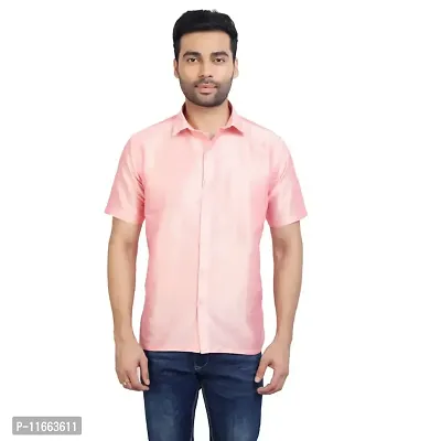 ETHAZH Mens Halfsleeve Silk Shirt Rose-thumb2