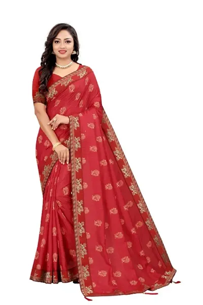 TRENDY LACE SILK BLEND PRINTED SAREES WITH BLOUSE PIECE