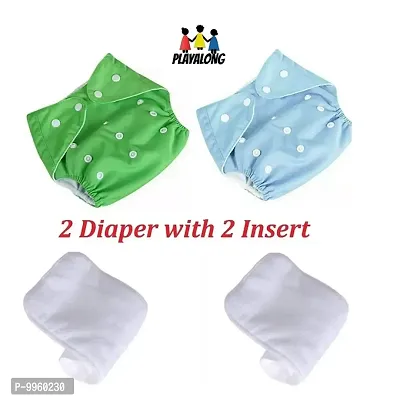 Reusable Washable Baby Cloth Diaper with Wet Free Diaper Insert ( Green And Sky Blue) Pack of 2