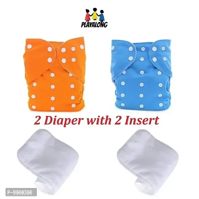 Reusable Washable Baby Cloth Diaper with Wet Free Diaper Insert ( Orange And Sky Blue) Pack of 2