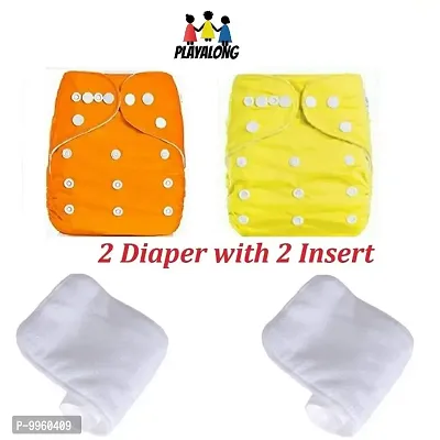 Reusable Washable Baby Cloth Diaper with Wet Free Diaper Insert ( Orange And Yellow) Pack of 2